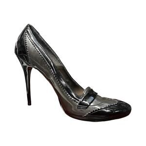 OSMOSE Paris Platform Pumps Black Patent Leather Stiletto Heel Italy EU 38 EUC